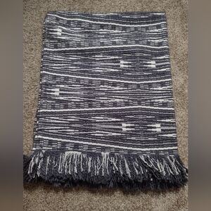 By Anthropologie Embroidered Fringe Throw Blanket 50x60 Gray White Bohemian E